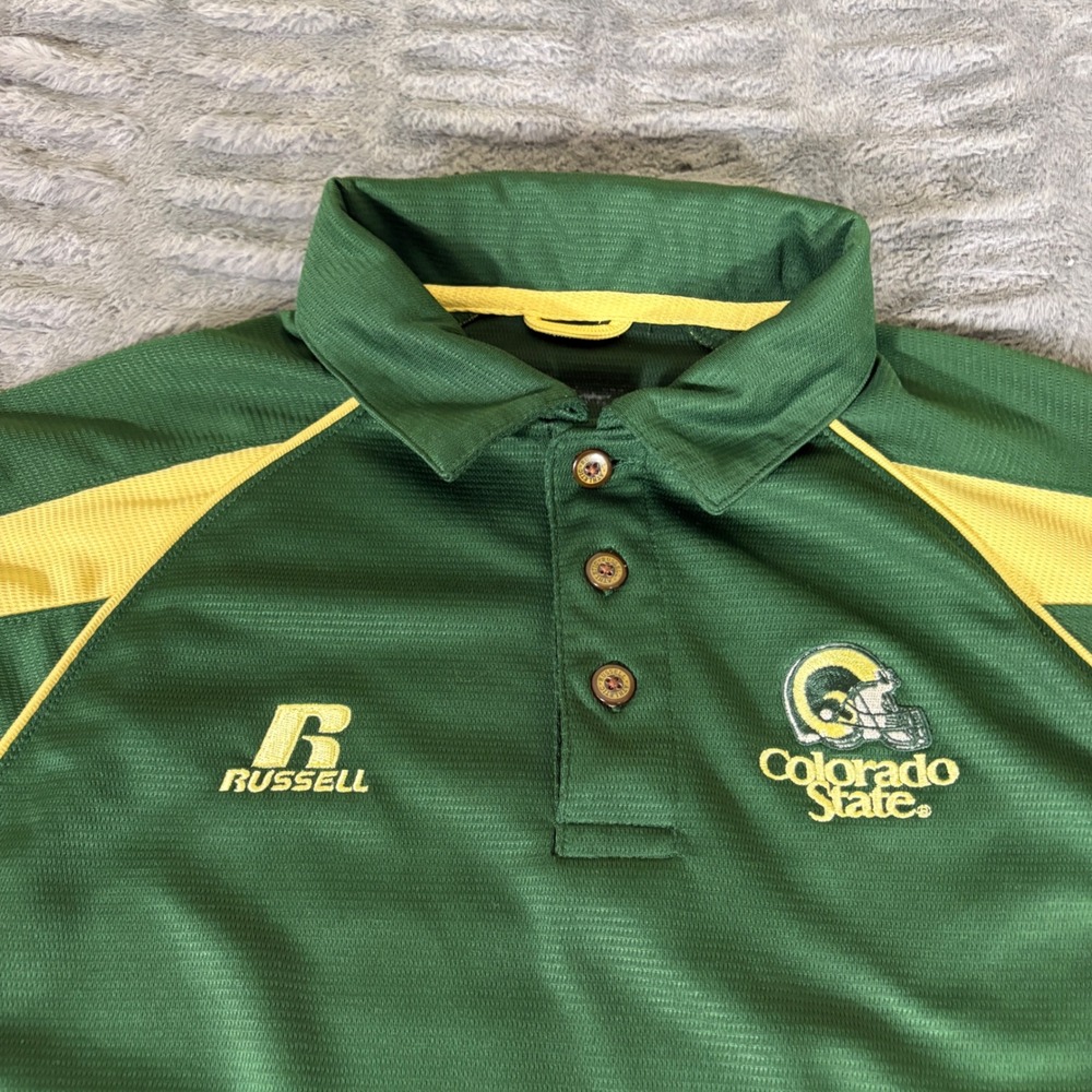 Russell Colorado State Rams Polo Shirt Mens Medium Green Gold Team Issue NCAA
